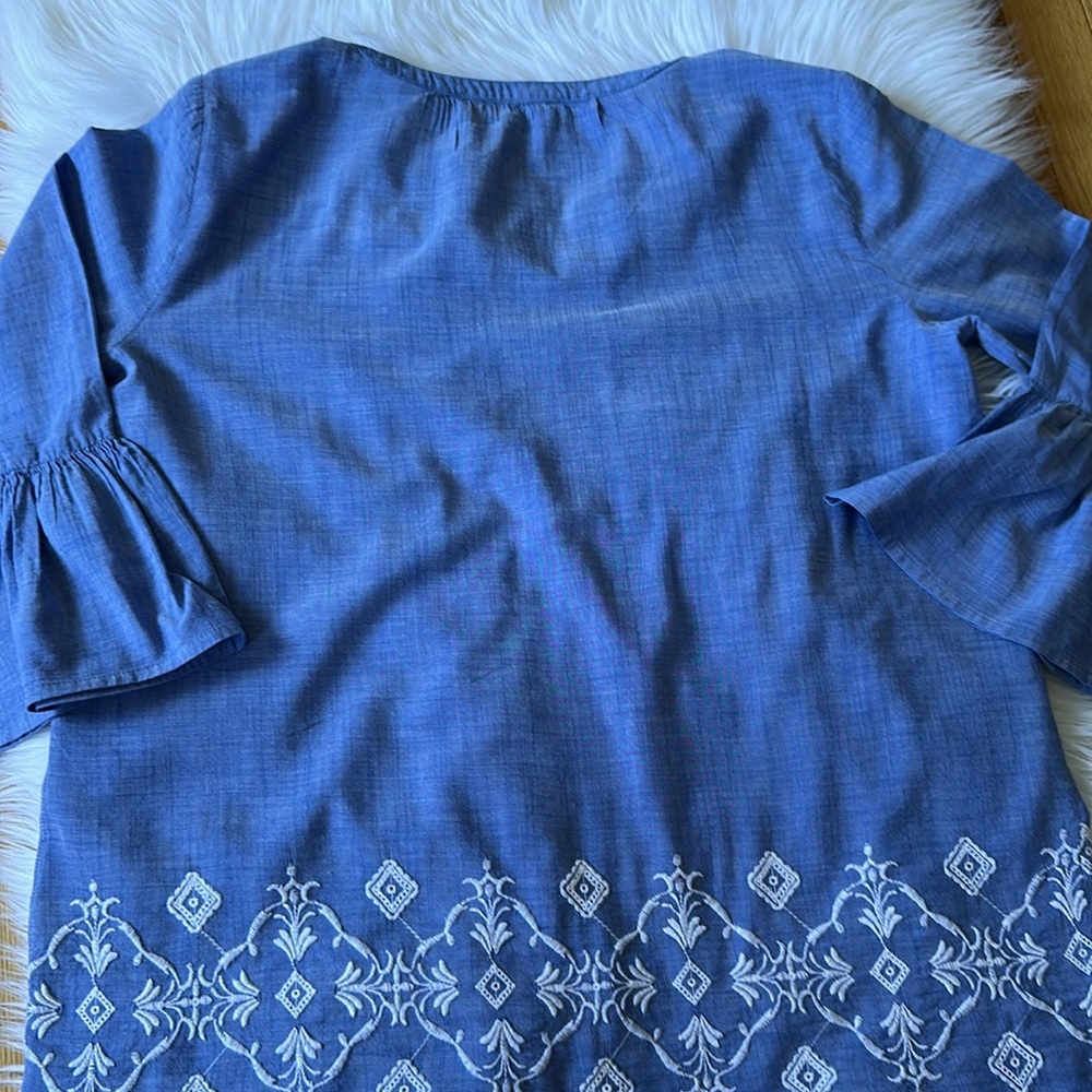 LOFT Embroidered Boho Ruffle Sleeved Top - Picture 9 of 10